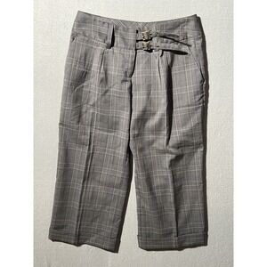 Daisy Fuentes Moda Women's Size 8 Grey Plaid Cropped Capri Pants Buckle Waist